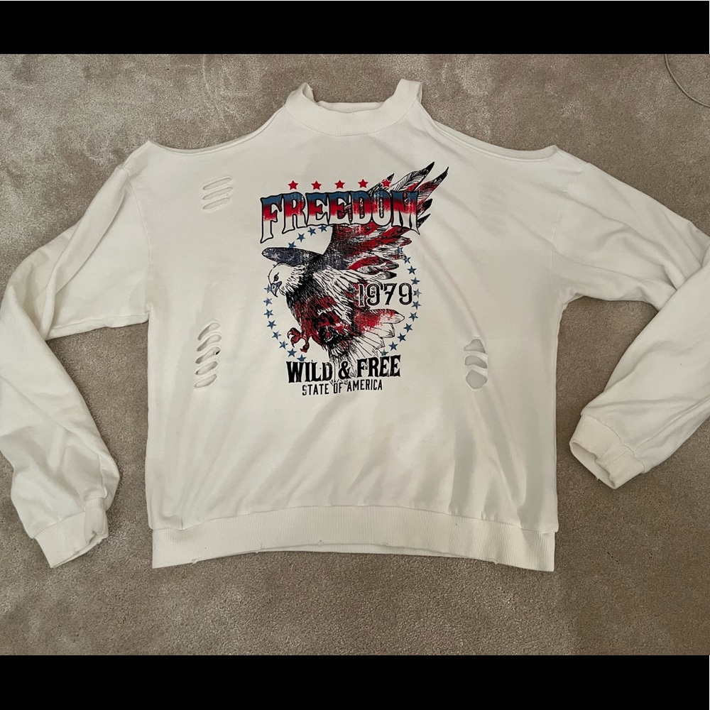 Cut out and distressed white long sleeve